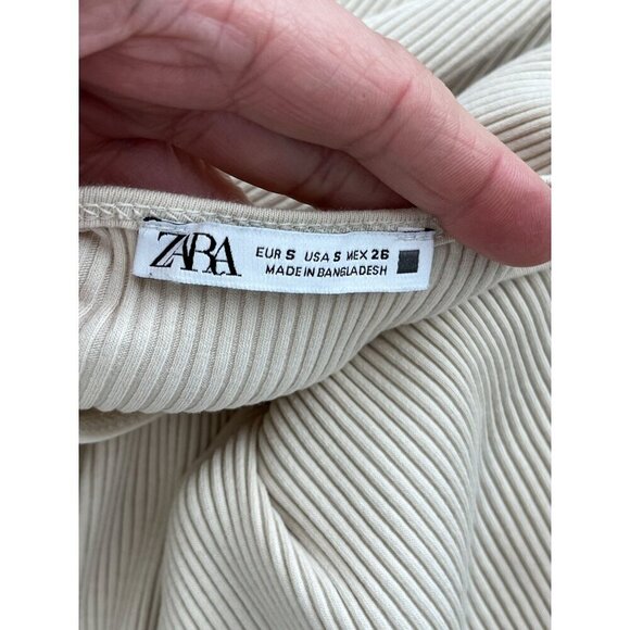 Zara Beige Ribbed Knit Midi Dress Small – Square Neck Crisscross Back - Picture 5 of 12